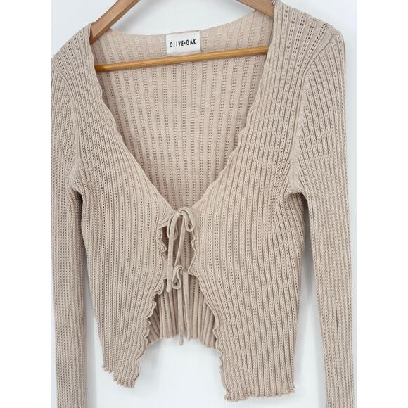 Olive & Oak Cream Knit Double Front Tie Cardigan Sweater Size S - Picture 2 of 5